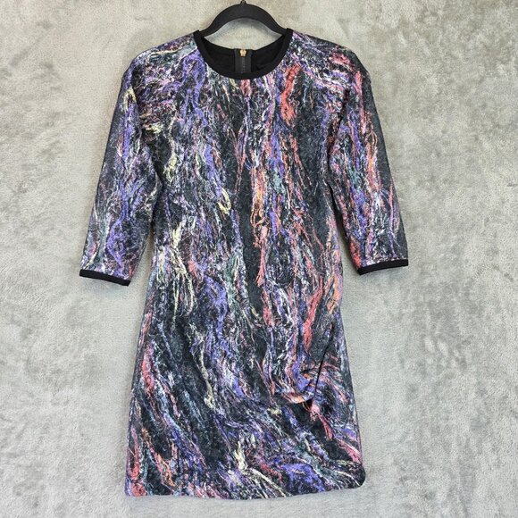Joe's Dress Womens Small Multi Sheath Abstract Print 3/4 Sleeve Lined Back Zip - Picture 1 of 11